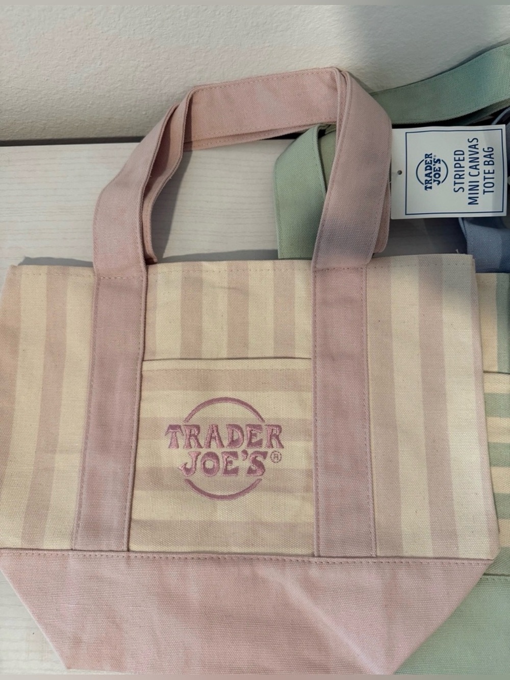 Trader Joe’s Pink Striped Mini Canvas Tote Bag NWT Limited Edition